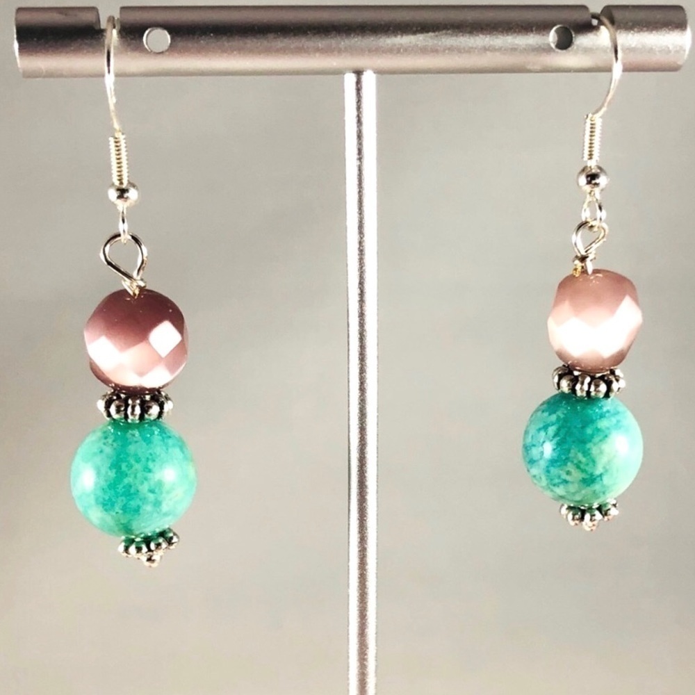 Handmade Sterling Silver Earrings Purple Cats Eye Everyday Chic Modern Staple - Picture 4 of 8